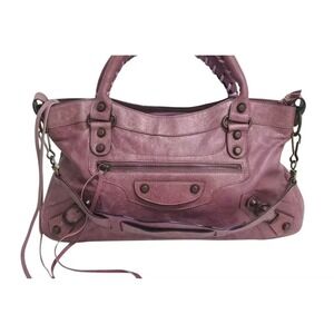 Balenciaga Shoulder Leather Purple Handbag First The Bag